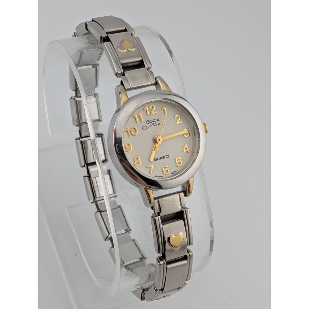 Boca Classics Watch Women 22mm Case Silver Stretch‎ Band- New Battery